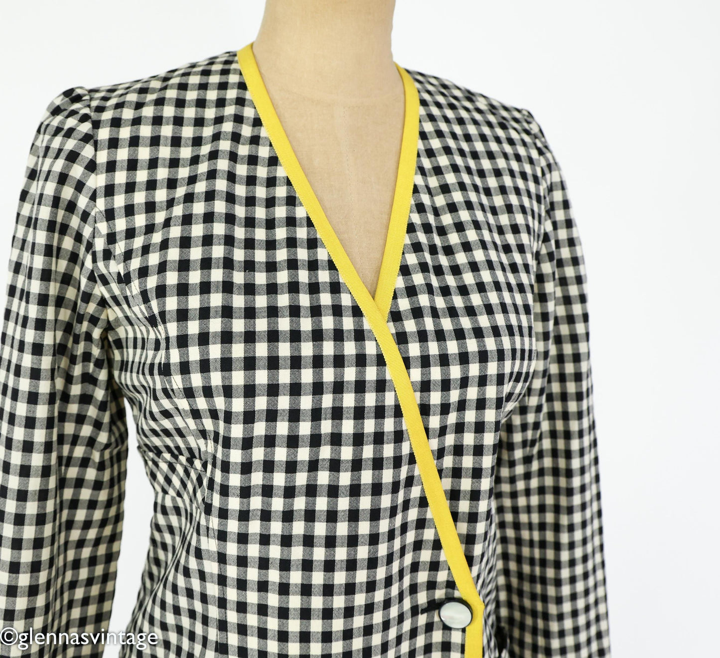 1980s Ungaro Black White Checked Wool Dress, Small