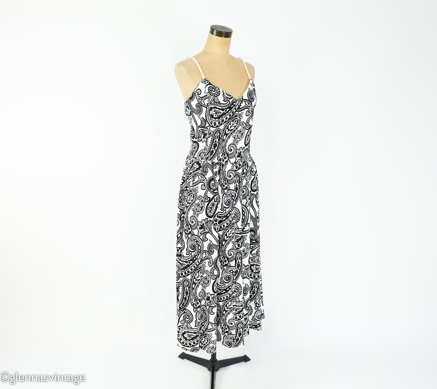 1990s Black & White Paisley Cotton Sundress | Adrienne Vittadini, Medium