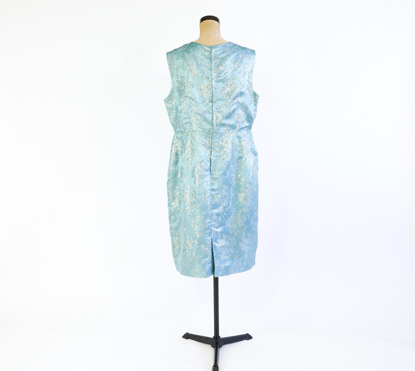 1950s Blue Metallic Jacquard Party Dress, 35" Waist