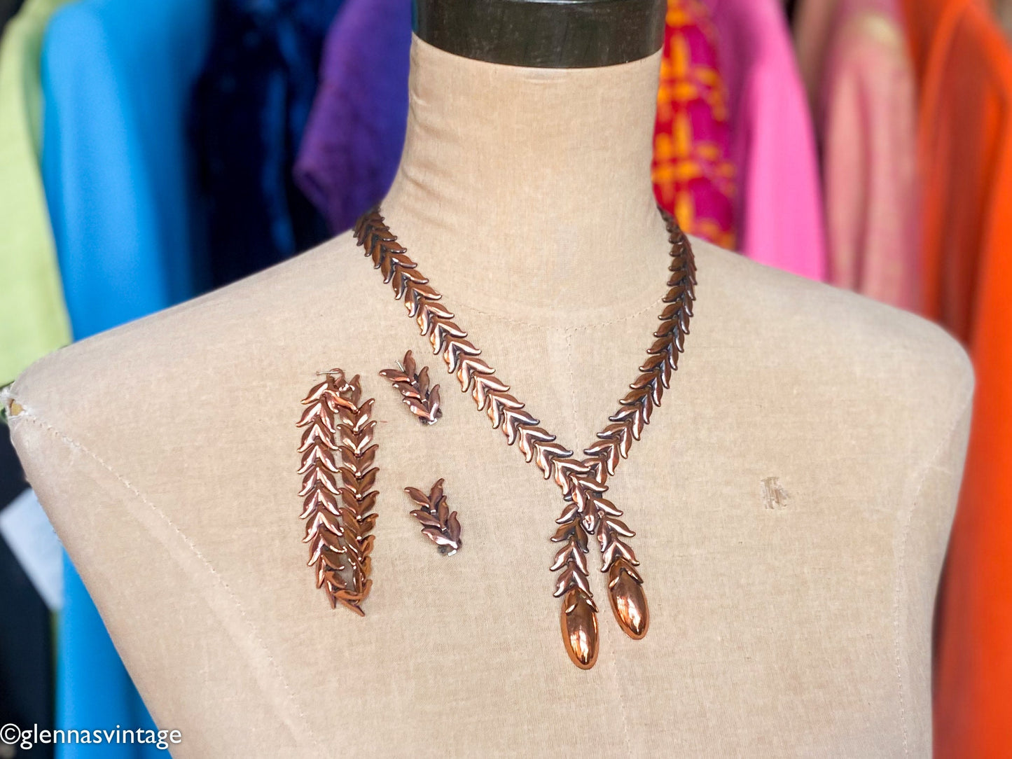 Renoir 1950s Copper Leaf Necklace Set, Parure Jewelry Set