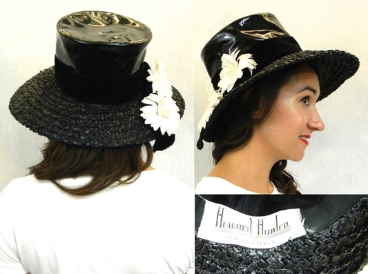 1970s Black Wide Brim Straw Hat