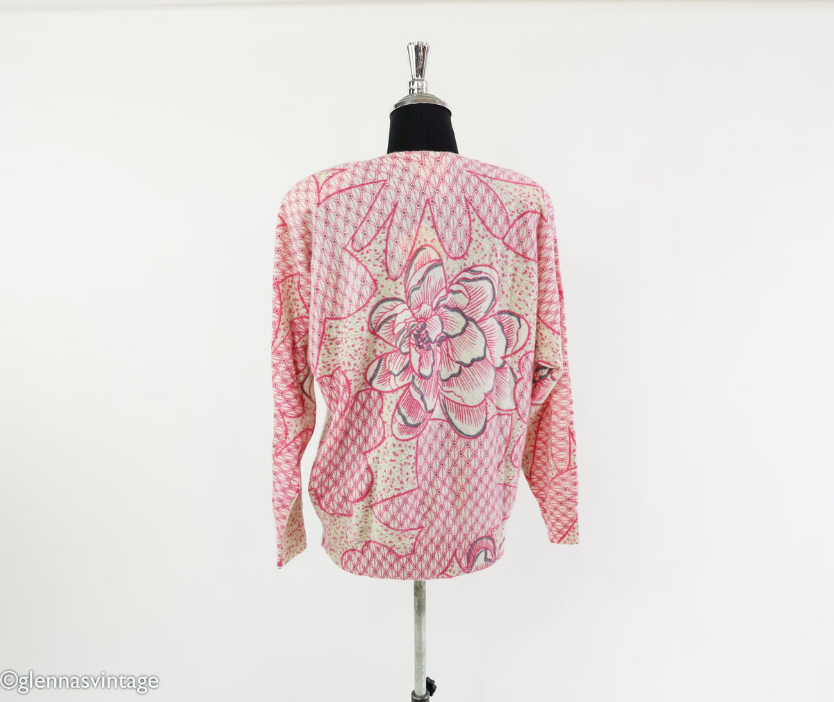 1980s Pink Flower Lambswool Sweater, Medium