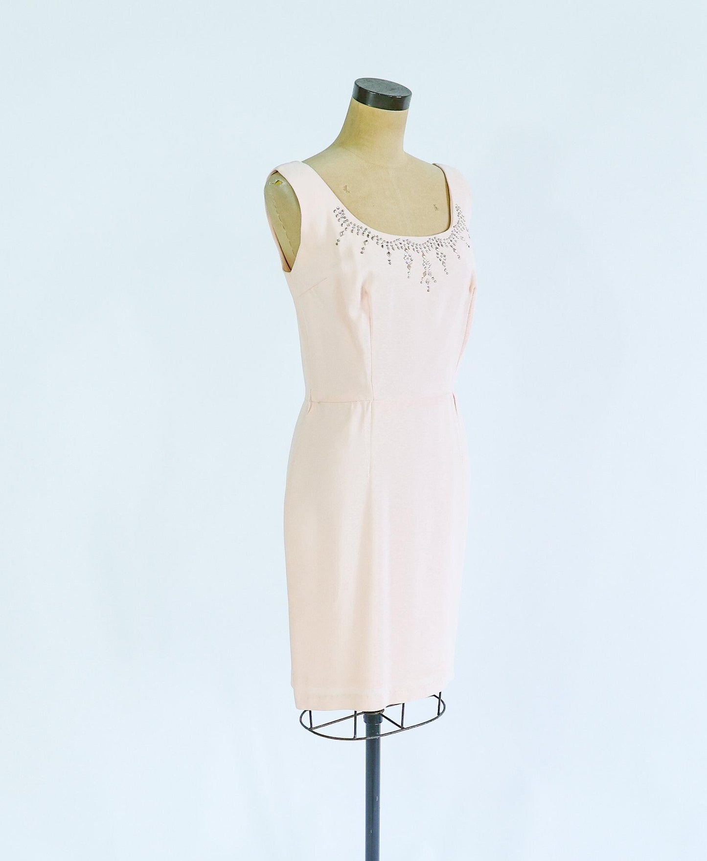 1960s Pink Rhinestone Sleeveless Dress, Medium