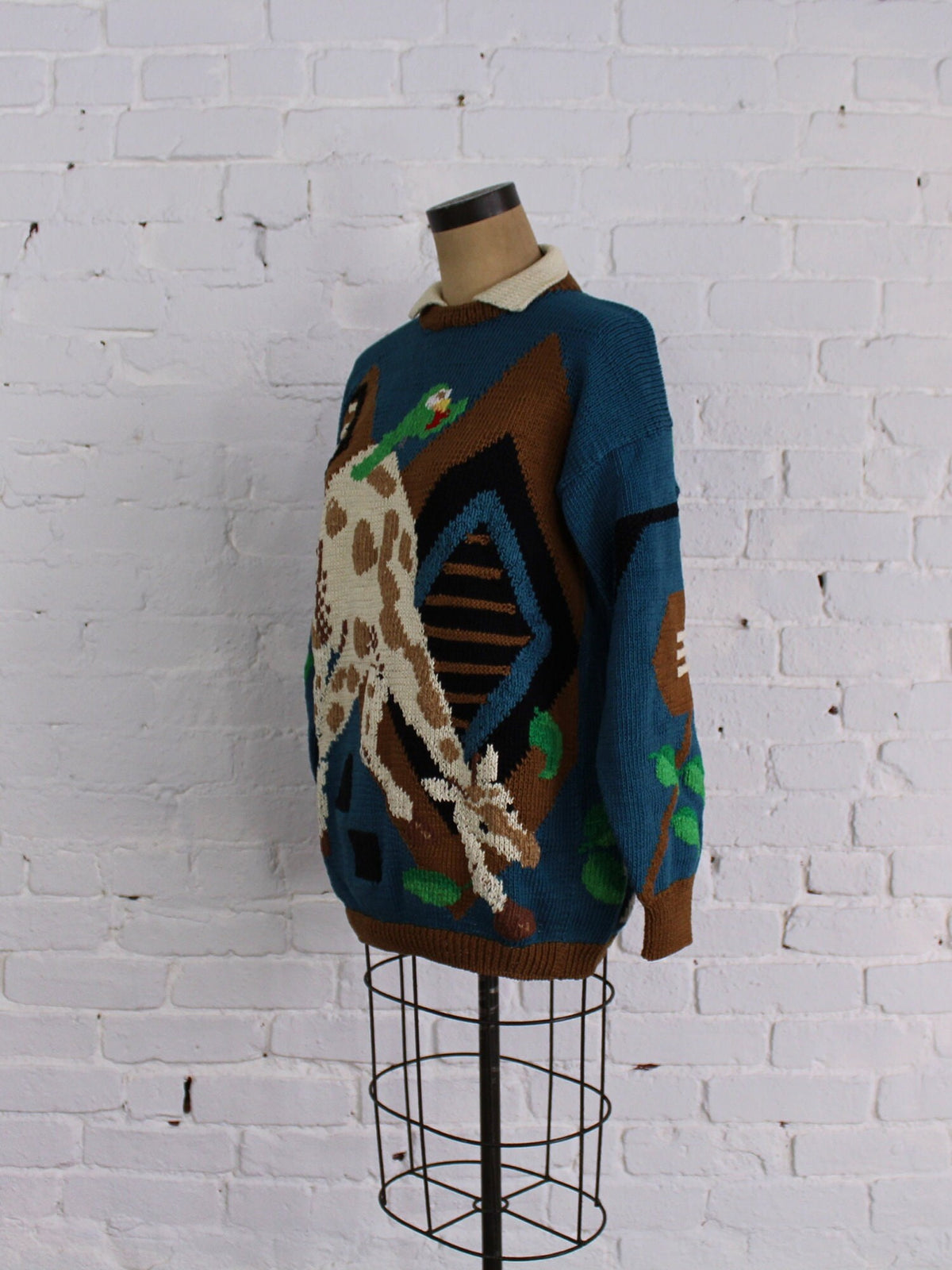 1980s BEREK Giraffe Knit Sweater, Large
