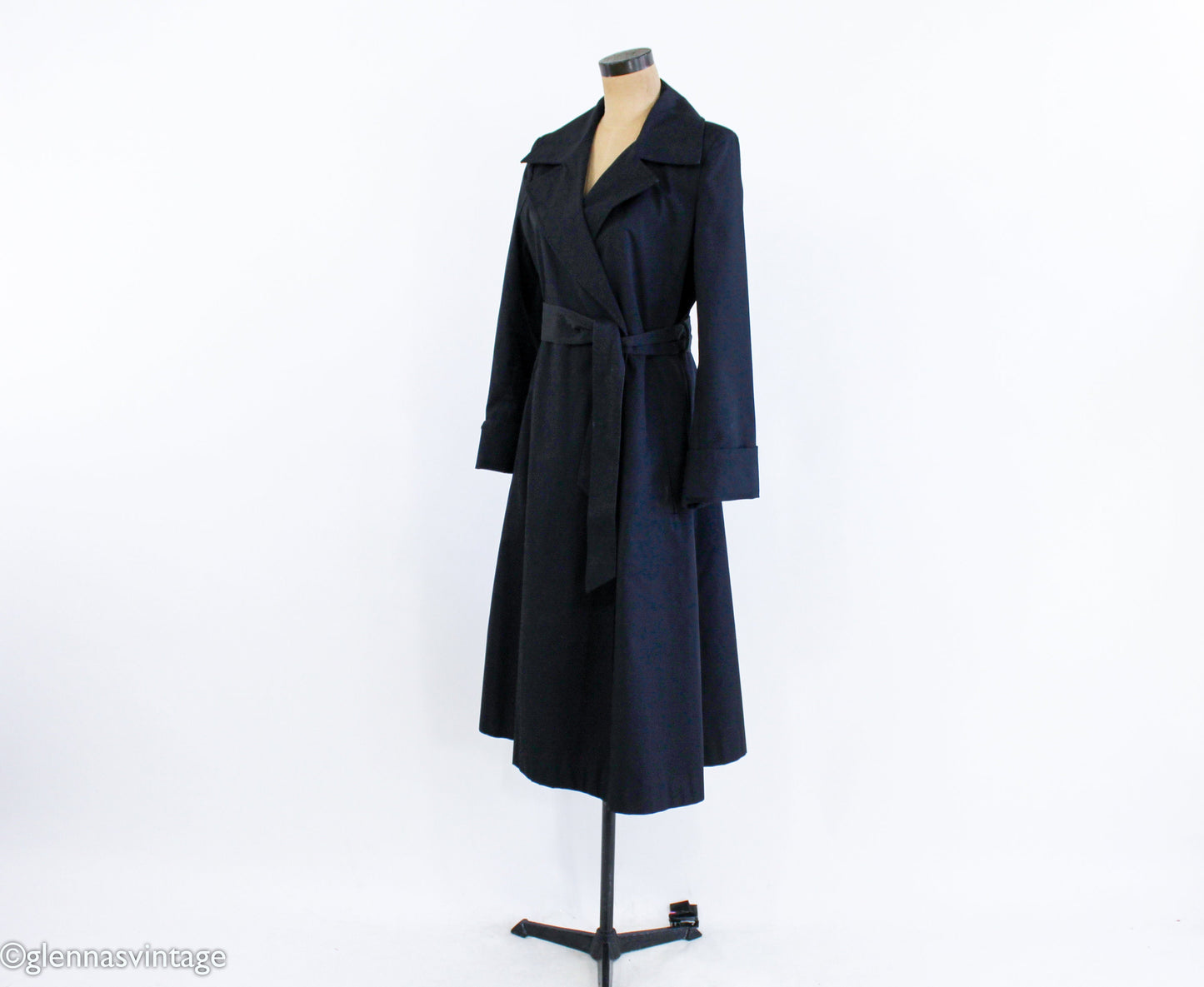 Diane von Furstenberg | 1980s Black Trench Coat l 80s Black Wrap Trench Coat | Diane von Furstenberg | Medium