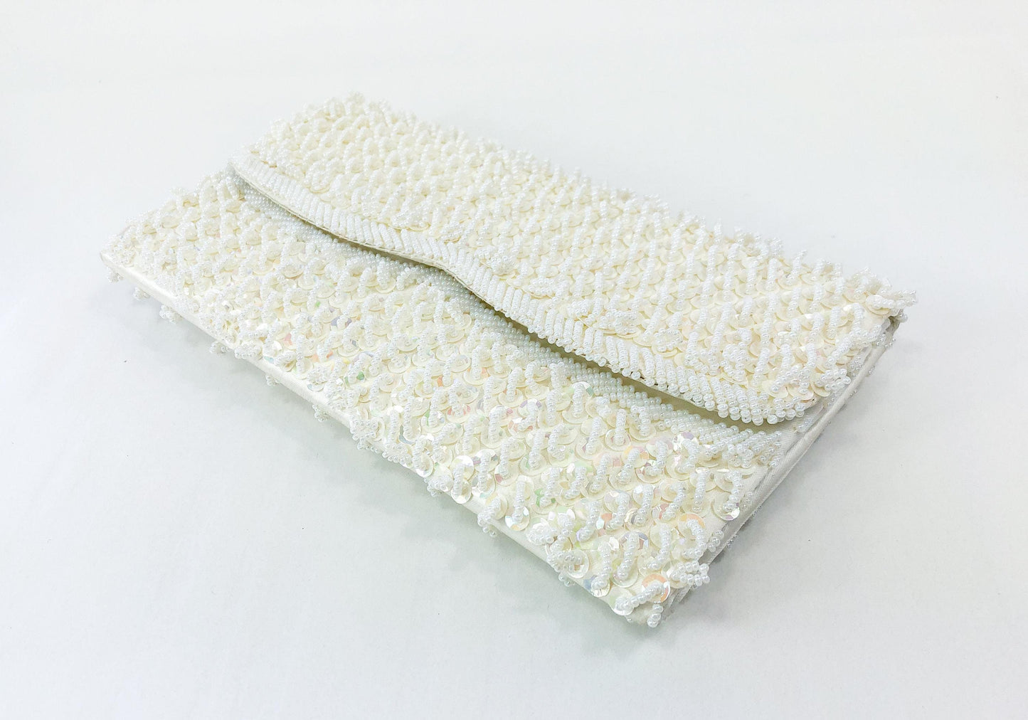 1950s White Evening Bag | White Beaded Clutch