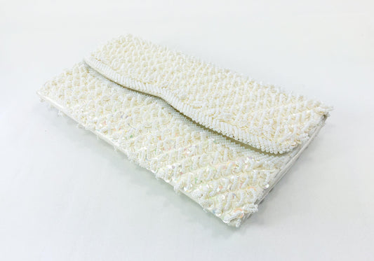 1950s White Evening Bag | White Beaded Clutch
