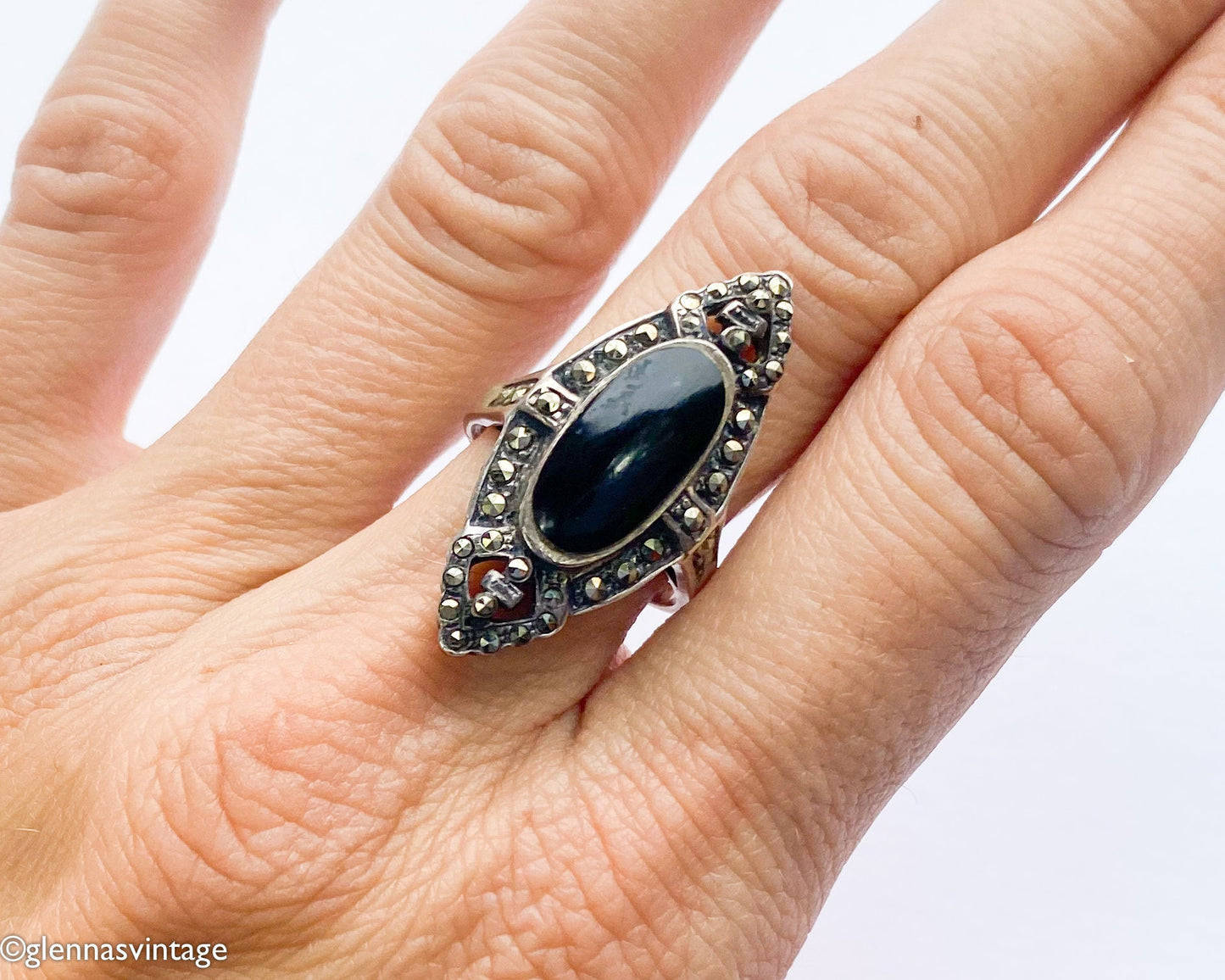 1960s Sterling Silver Marcasite Statement Ring | 7 1/2