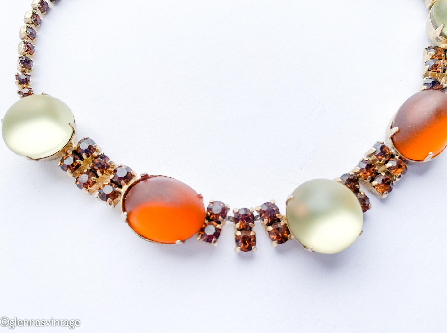 1960s Orange Brown & White Glass Necklace | 60s Frosted Glass Choker