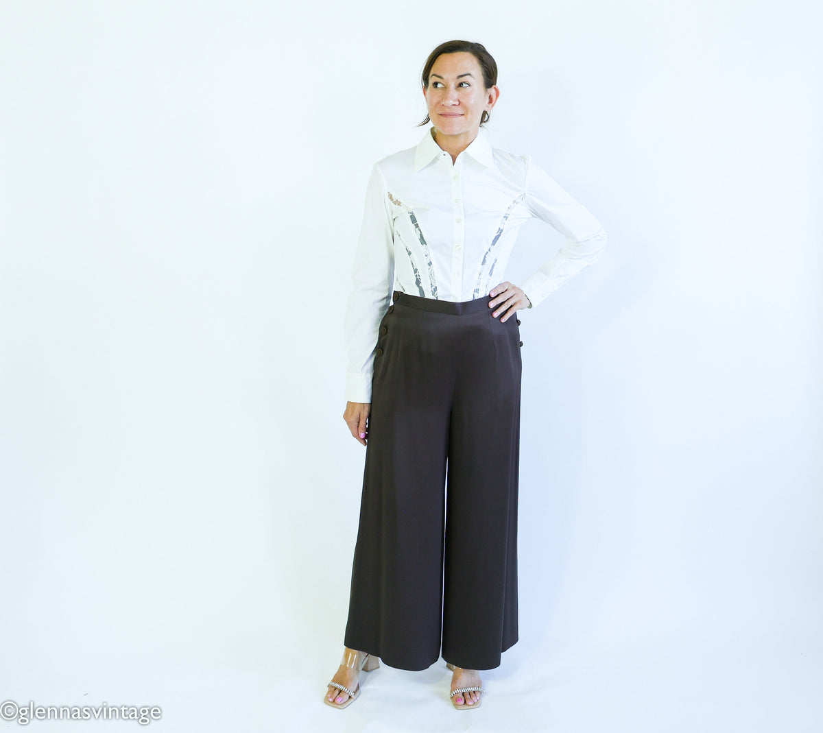 1990s Guy Laroche Designer Pants Brown Silk Slacks, Size 42