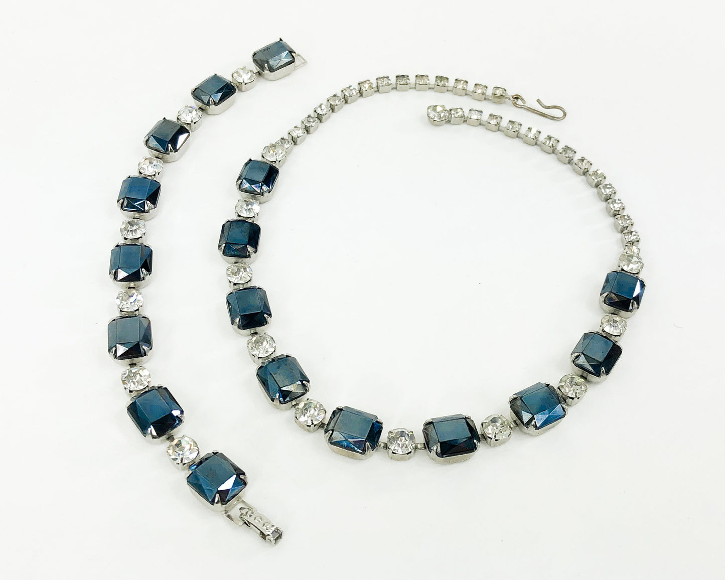 1950s Black Rhinestone Necklace & Bracelet Jewelry Set