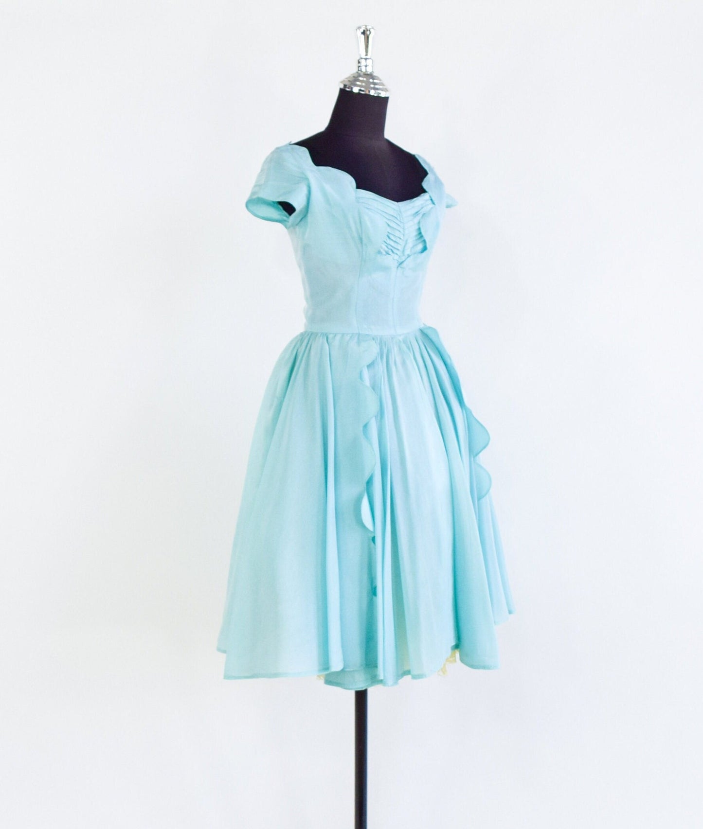 1950s Turquoise Blue Taffeta Party Dress, Extra Small