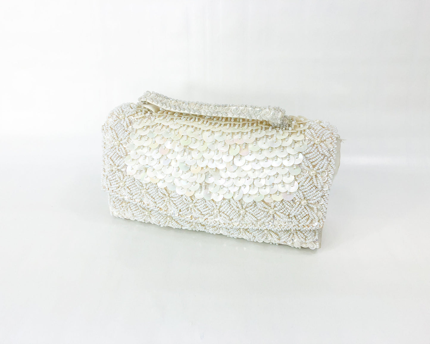 1950s White Beaded & Sequin PurseEvening Bag