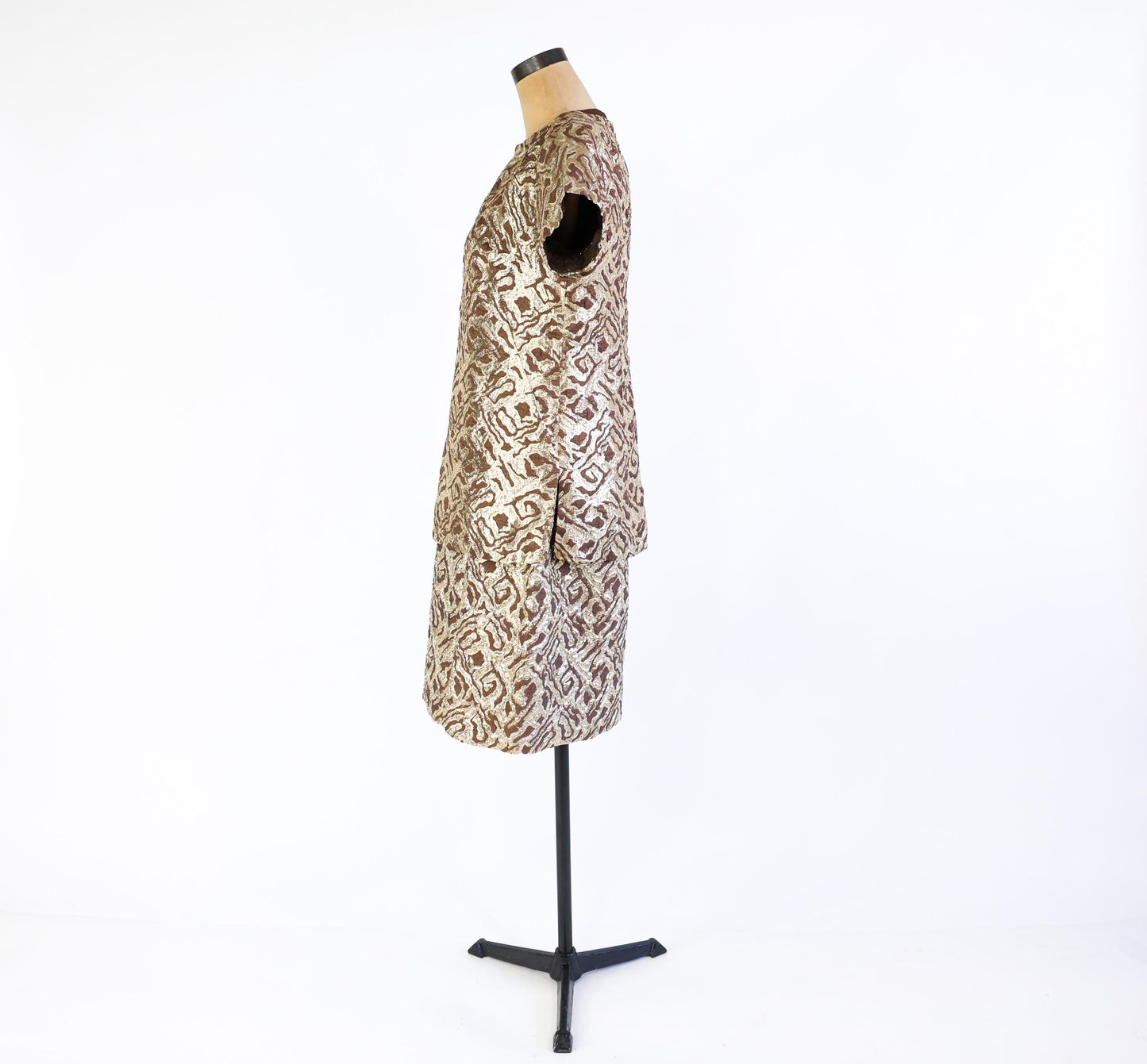 1960s Metallic Gold & Brown Jacquard Dress Set, Extra Large, 34" Waist