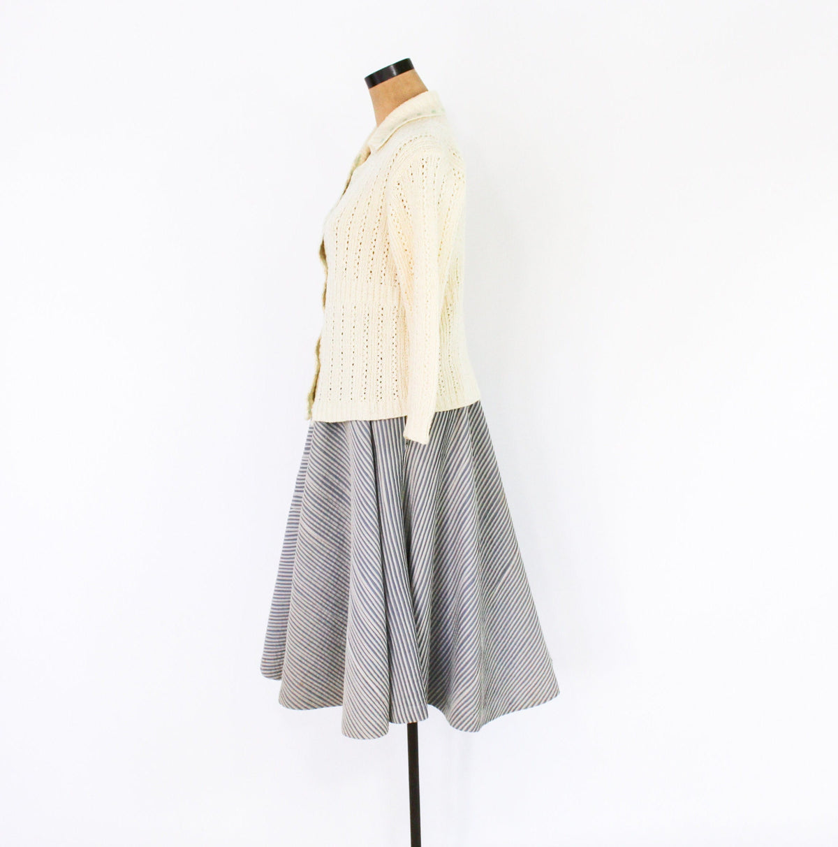 1950s Creme Wool Knit Cardigan, Medium