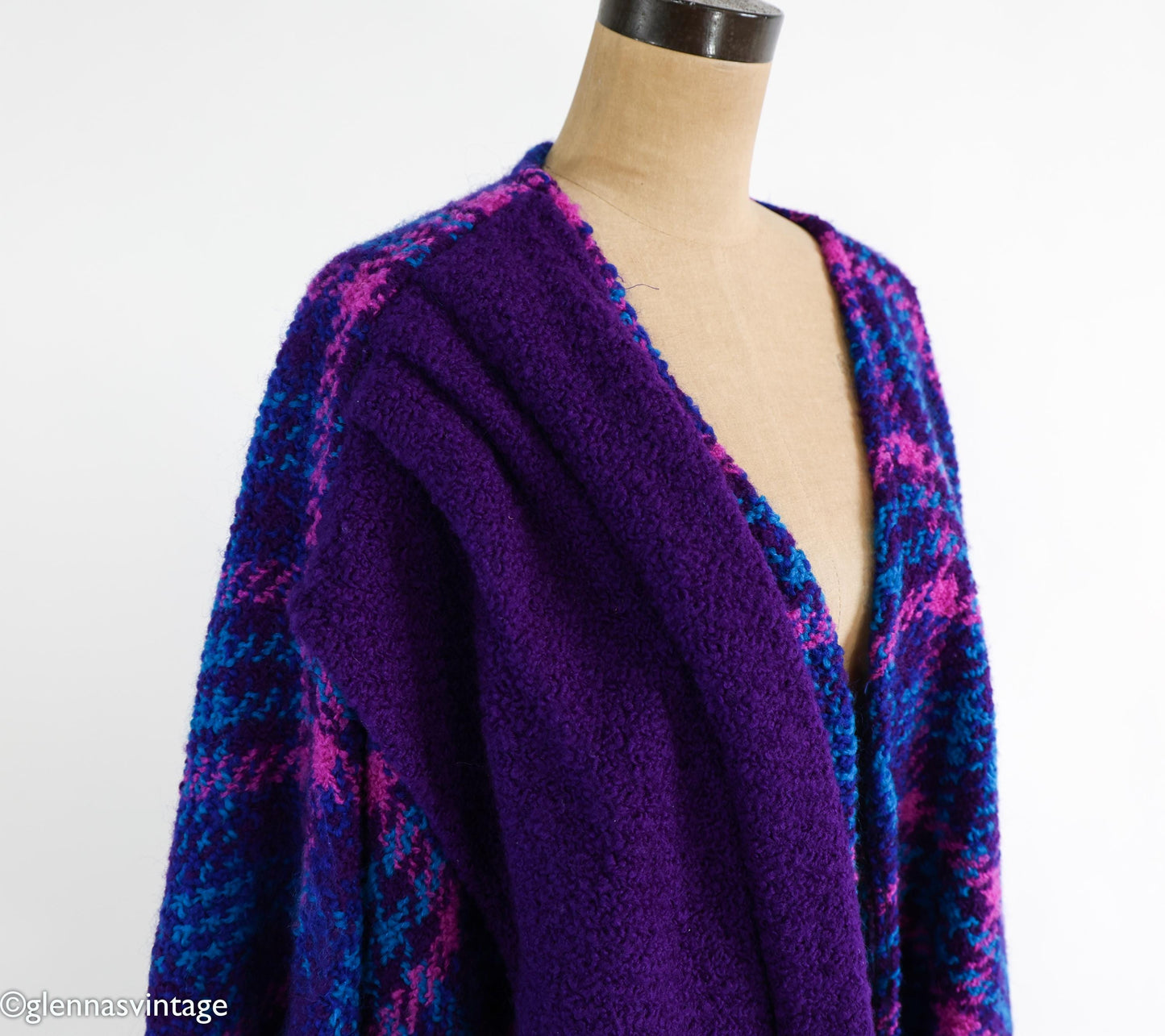 1980s Purple Blue Plaid Cape Irish Wool Cape, One Size