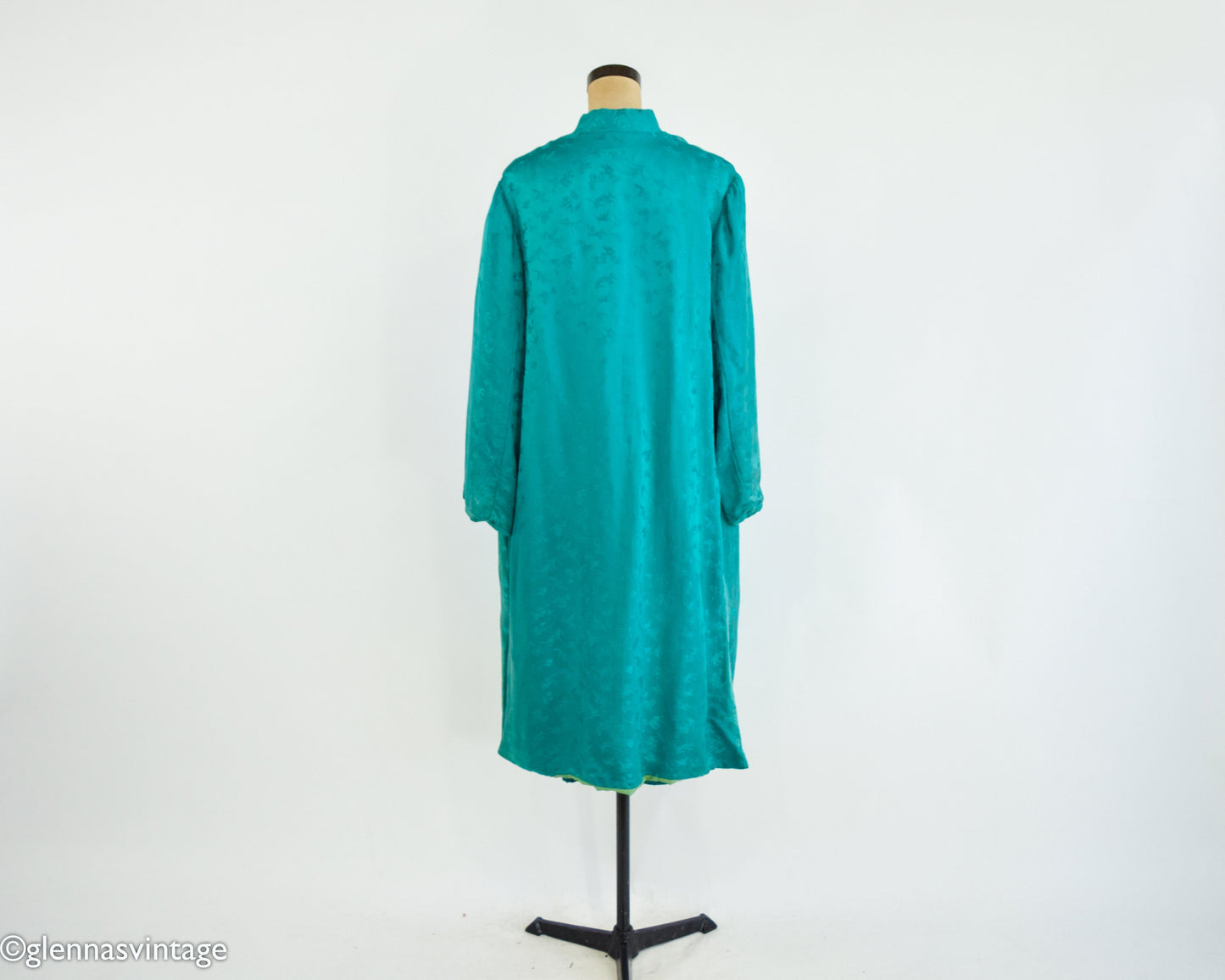 1960s Turquoise Silk Evening Coat | 60s Emerald Green Silk Coat | Cathay | Large