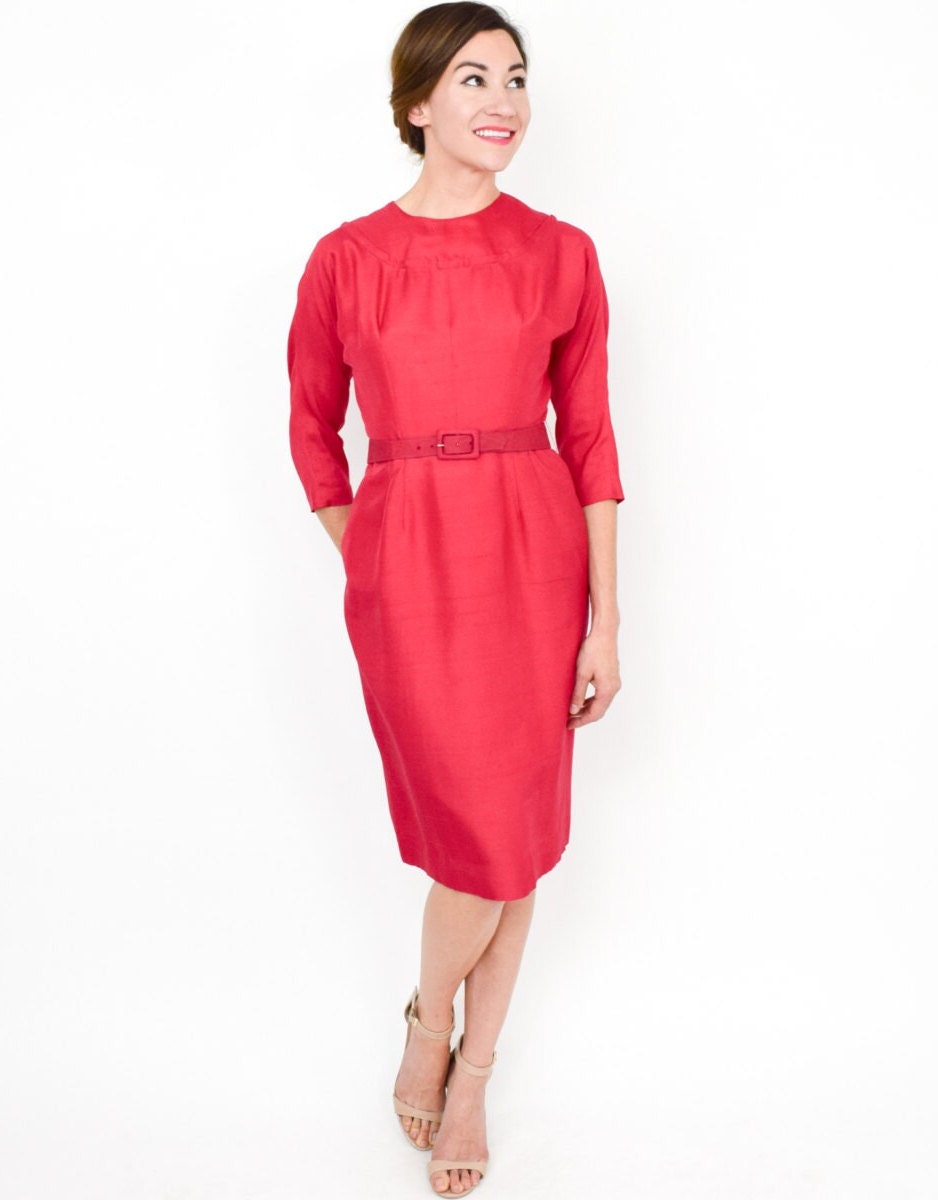 1950s Pink Silk Cocktail Dress with Convertible Collar, Extra Small