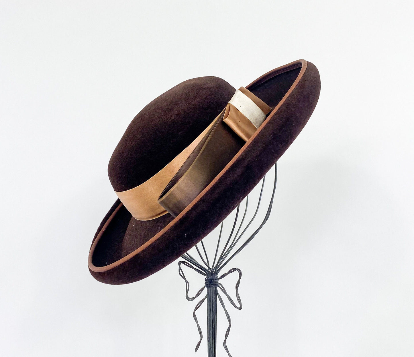 1950s Brown Wool Velour Saucer Hat