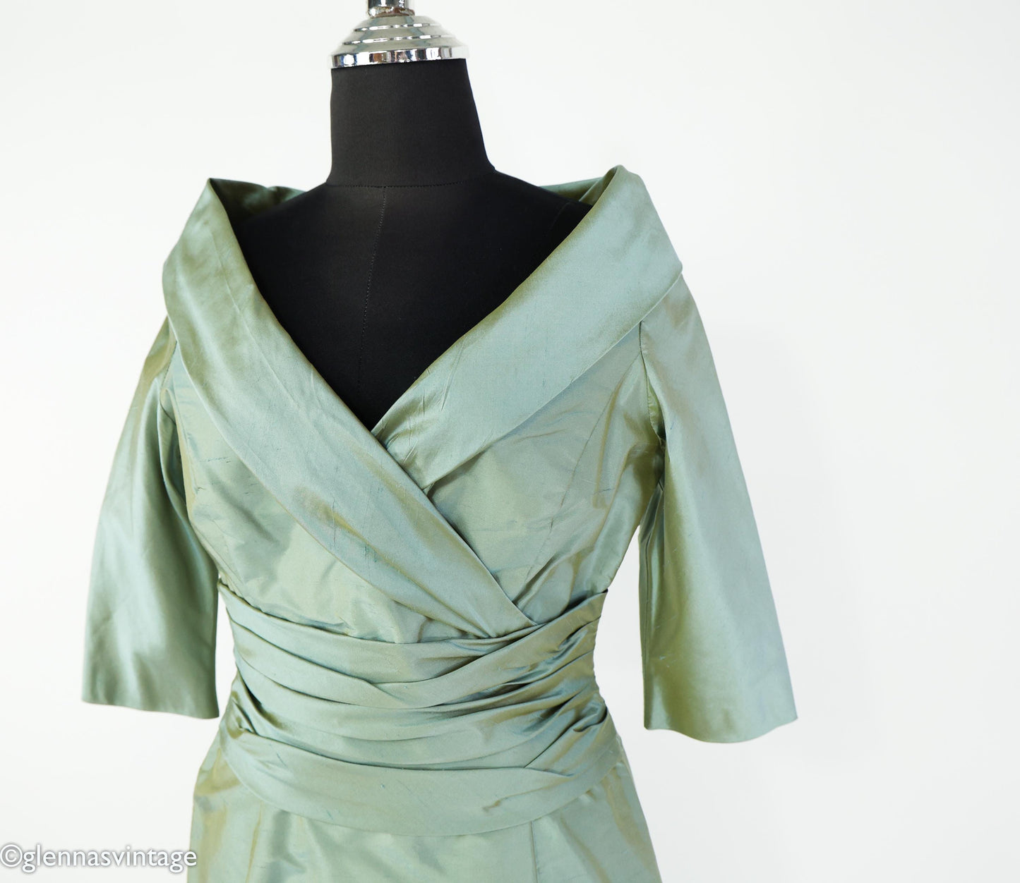 1950s Green Shantung Silk Cocktail Dress, Medium
