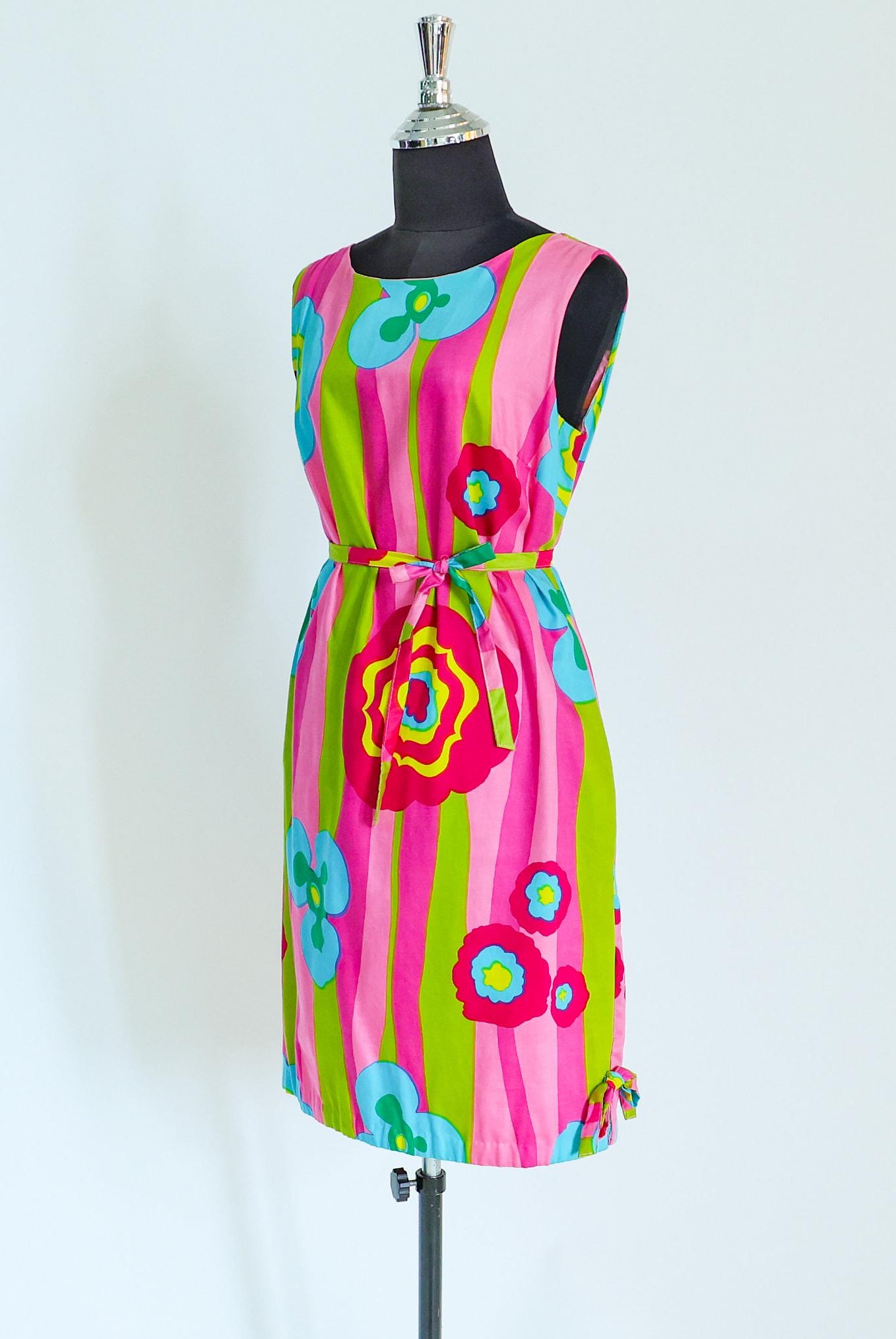 1960s Colorful Print Mini Dress