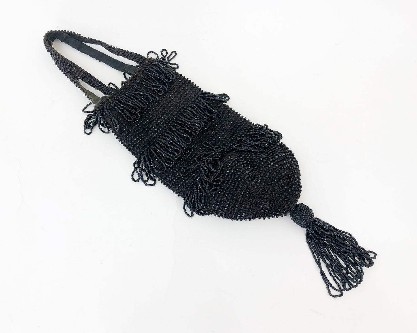 1900s Black Glass Bead Purse with Tassel