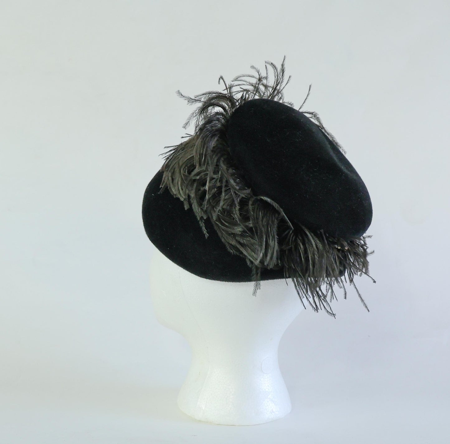1950s Black Wool Feather Tilt Hat