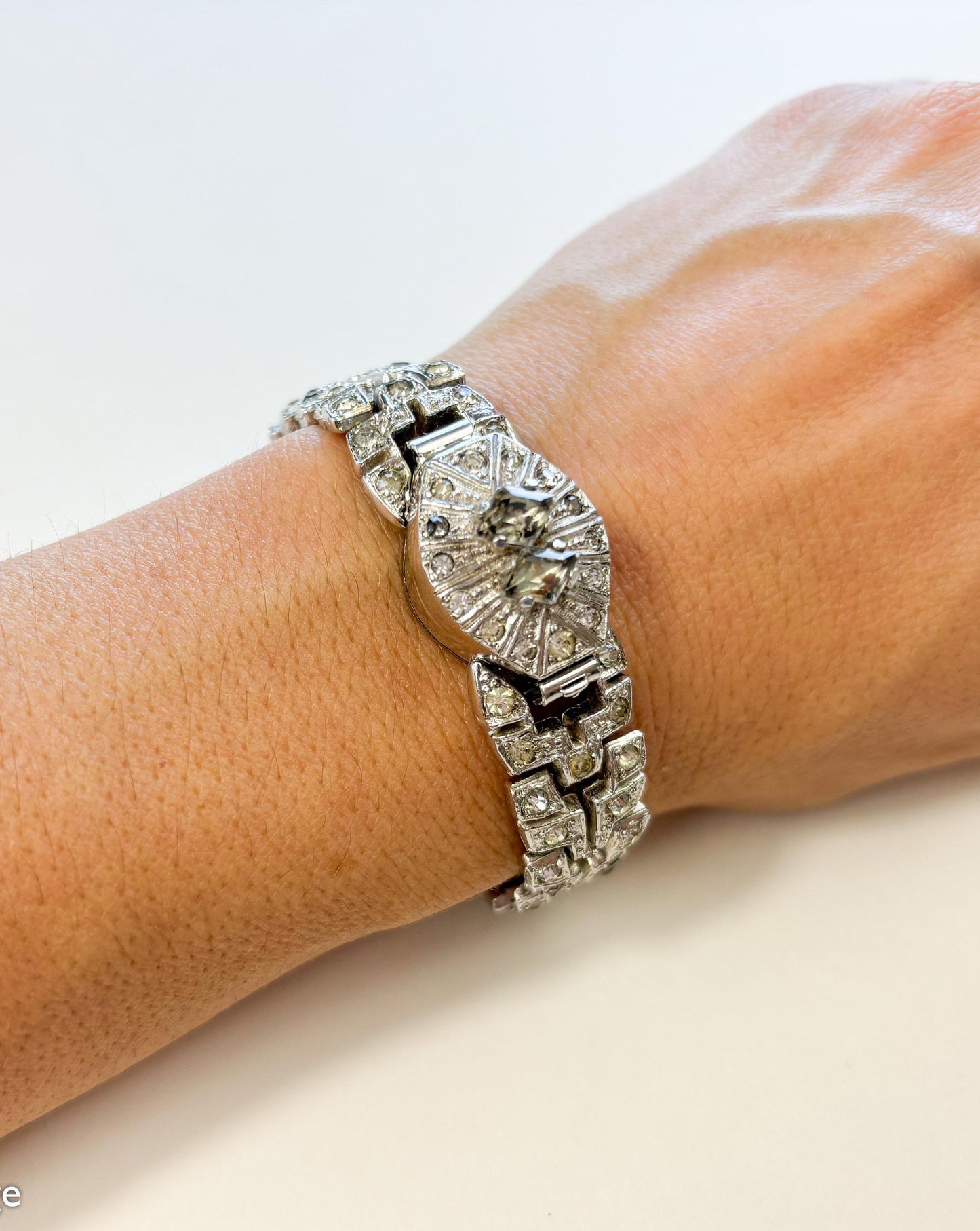 1930s Vintage Rhinestone Watch Bracelet, Art Deco Evening Glamour