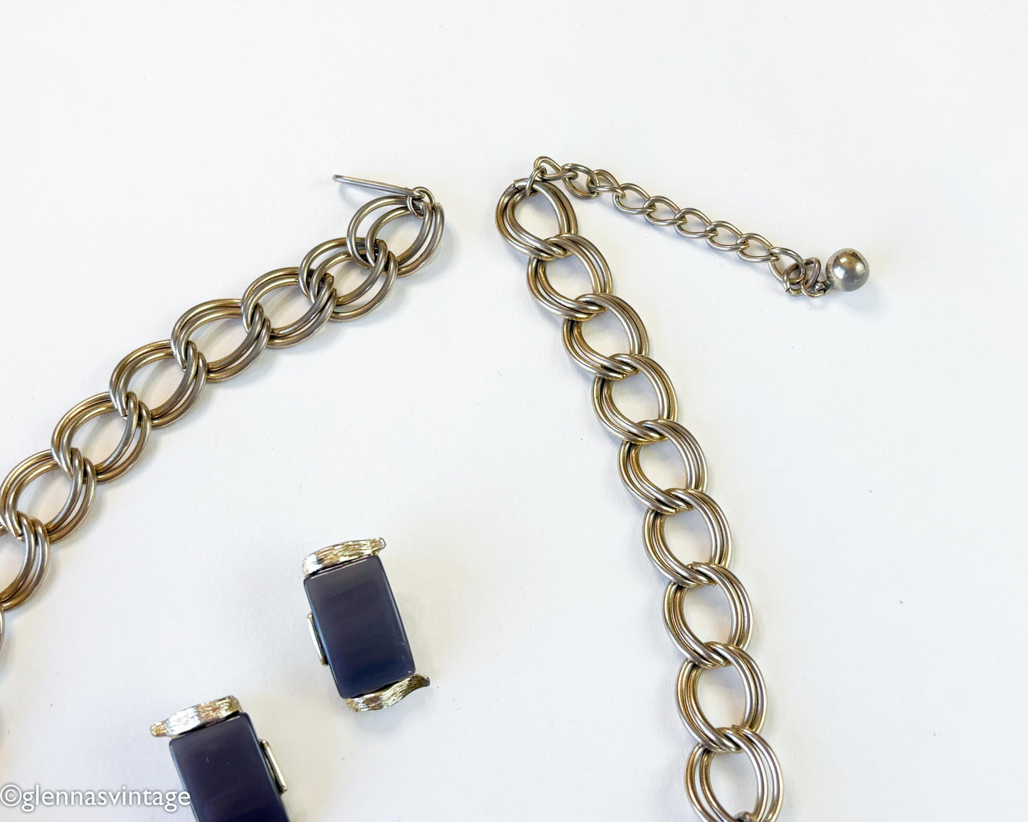 1960s Gray Lucite Necklace & Clip Earring Set | Gold Chain