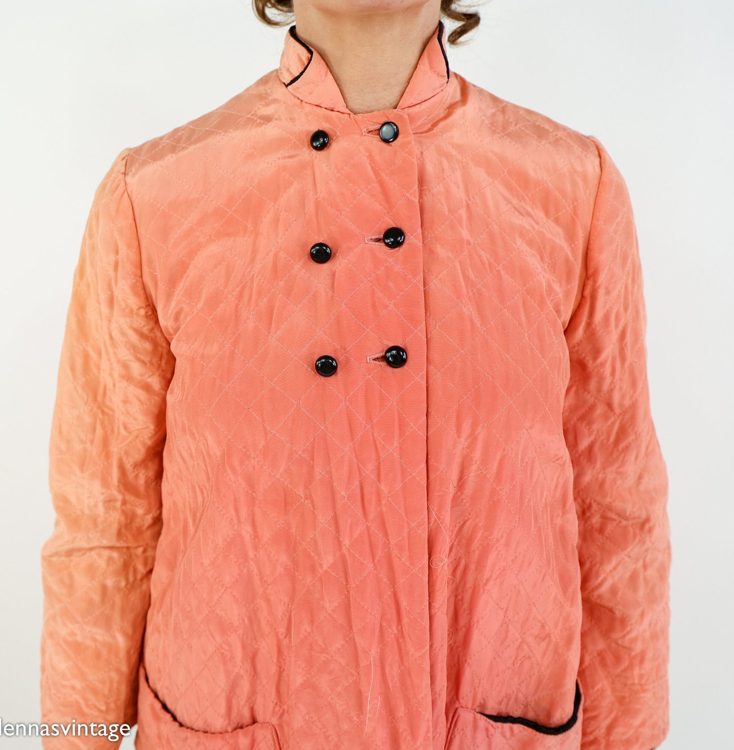 1940s Coral Quilted Pajamas Set, Peach Robe & Slacks, Medium