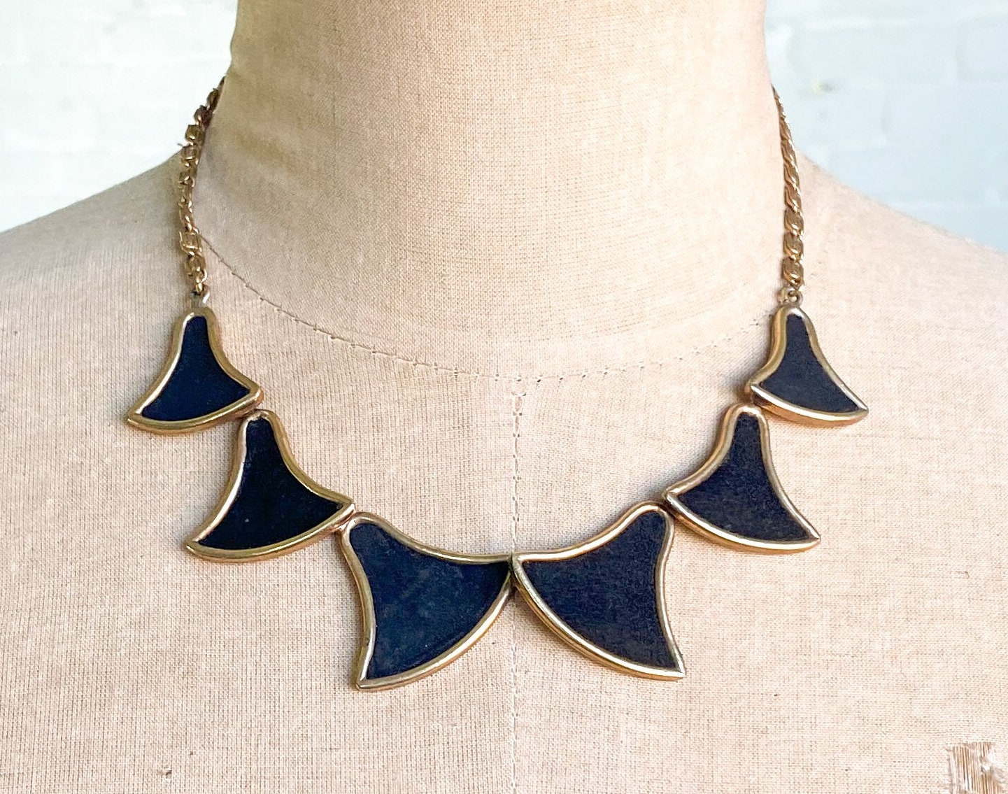 1980s Gold & Black Suede Jewelry Set, Parure Jewelry Set