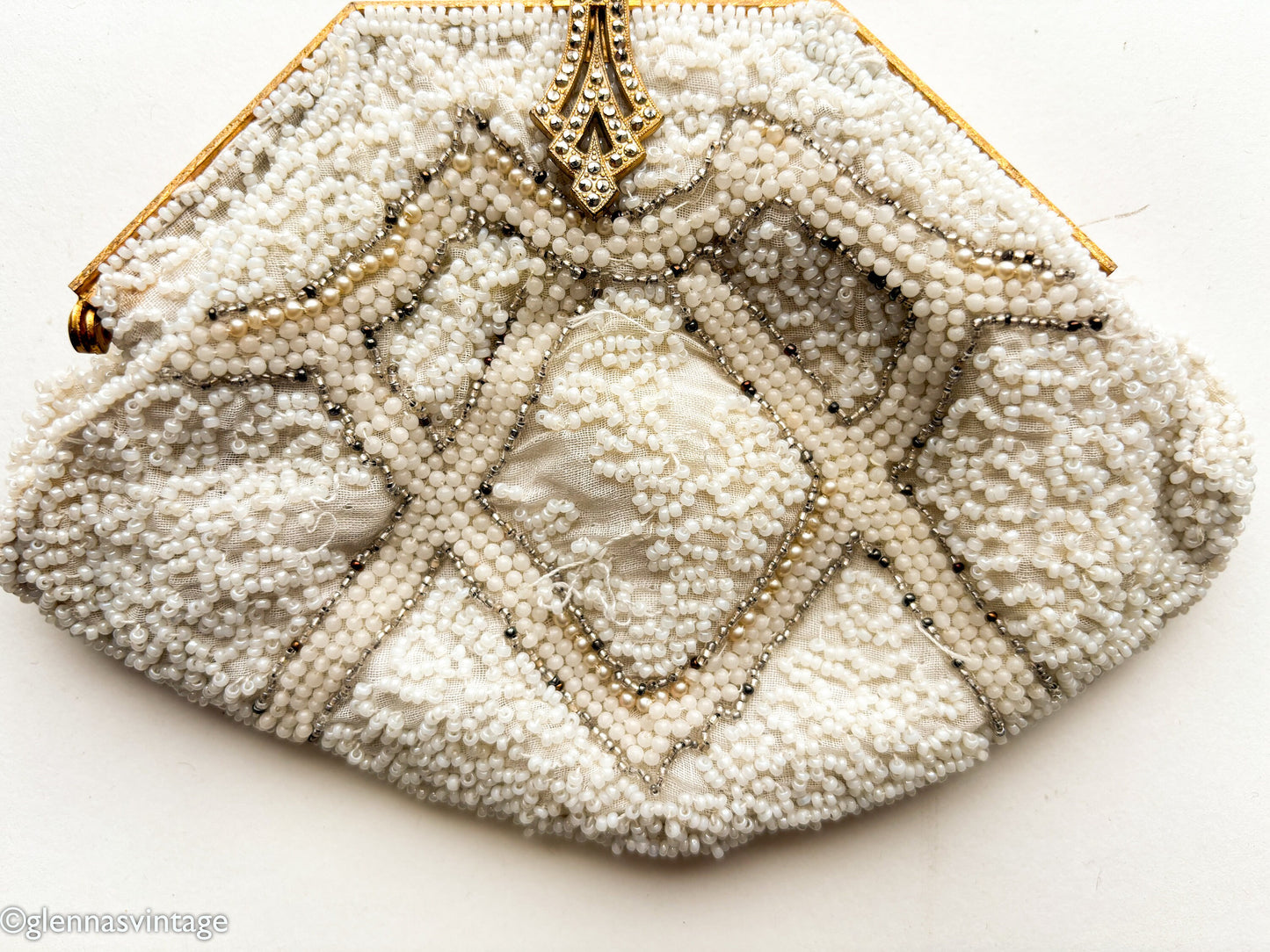 1930s White Beaded Clutch | Small Evening Bag
