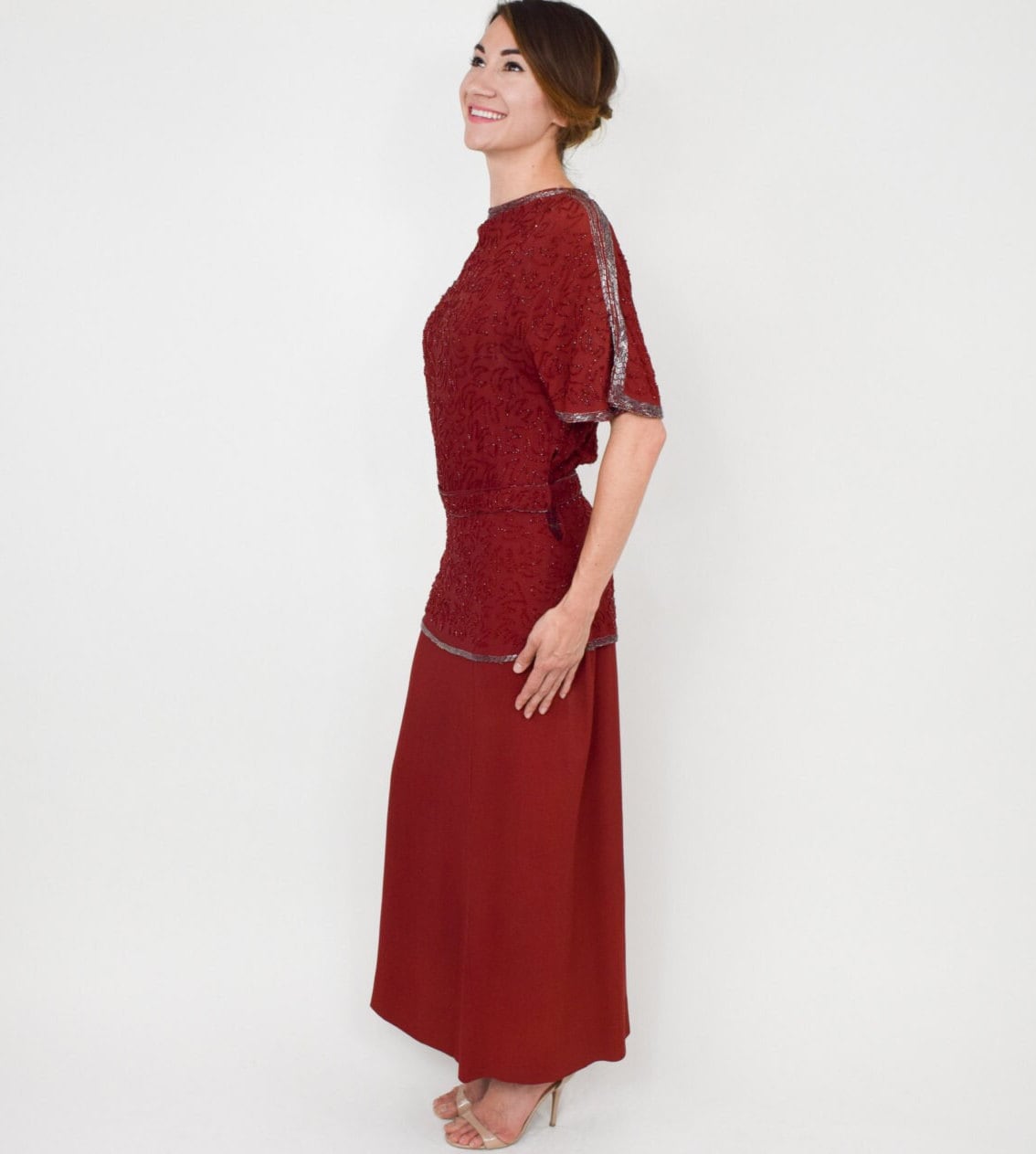 1940s Burgundy Beaded Evening Gown | 40s Red Gown |  Old Hollywood | Medium