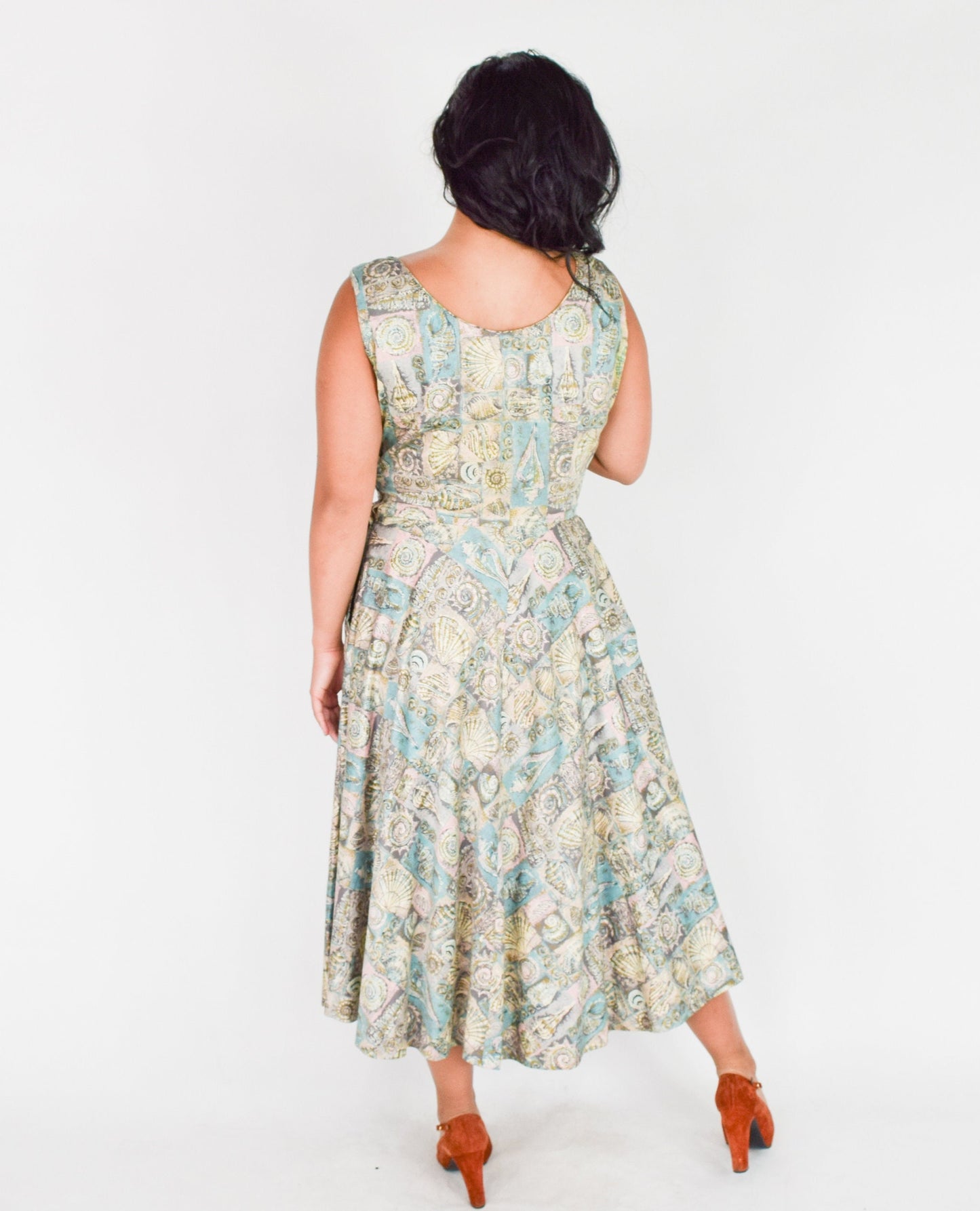 1950s Seashell Tiki Print Summer Dress, Large