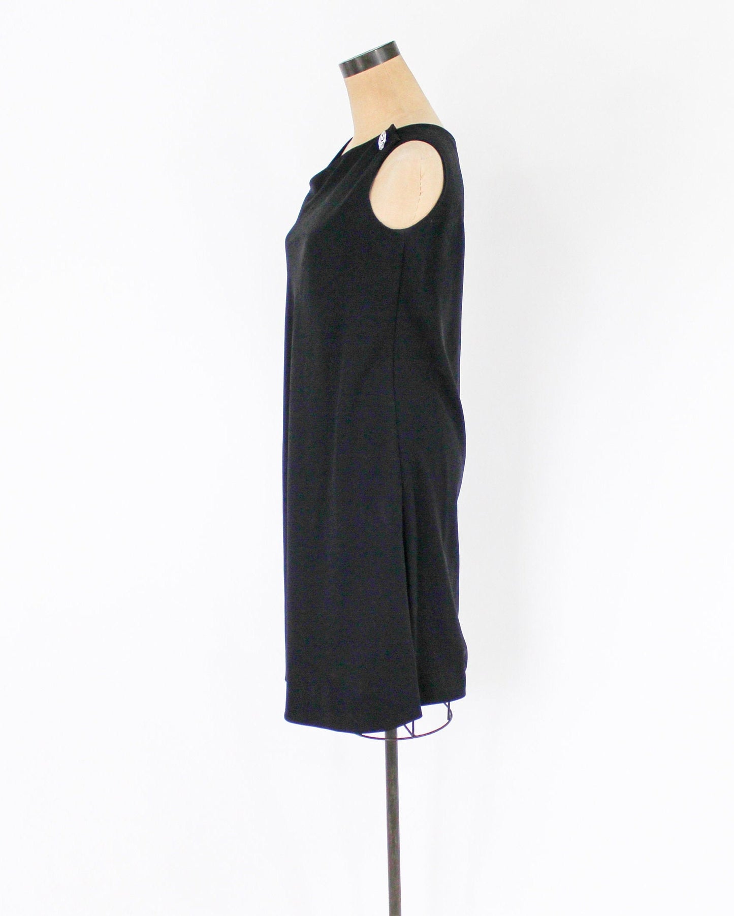 1960s Black Silk Cocktail Dress | 60s Black Sleeveless Dress | Jackie O | Larry Aldrich | Medium