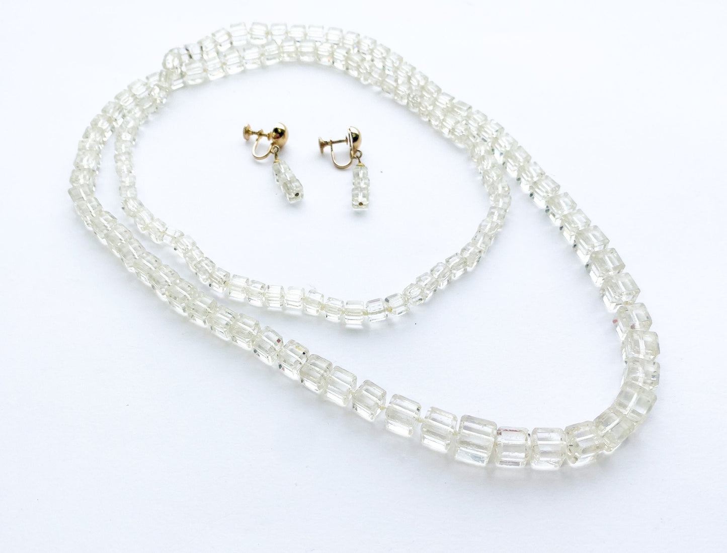1940s Crystal Necklace and Screw Back Earrings Set | Vintage Glamour