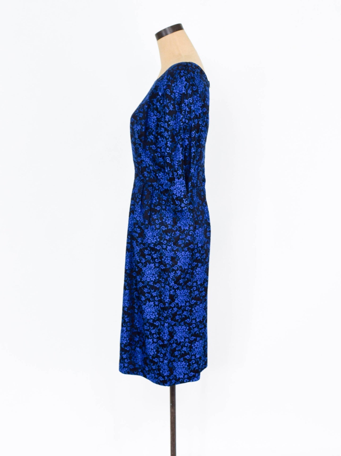 1950s Royal Blue Floral Brocade Party Dress, Medium