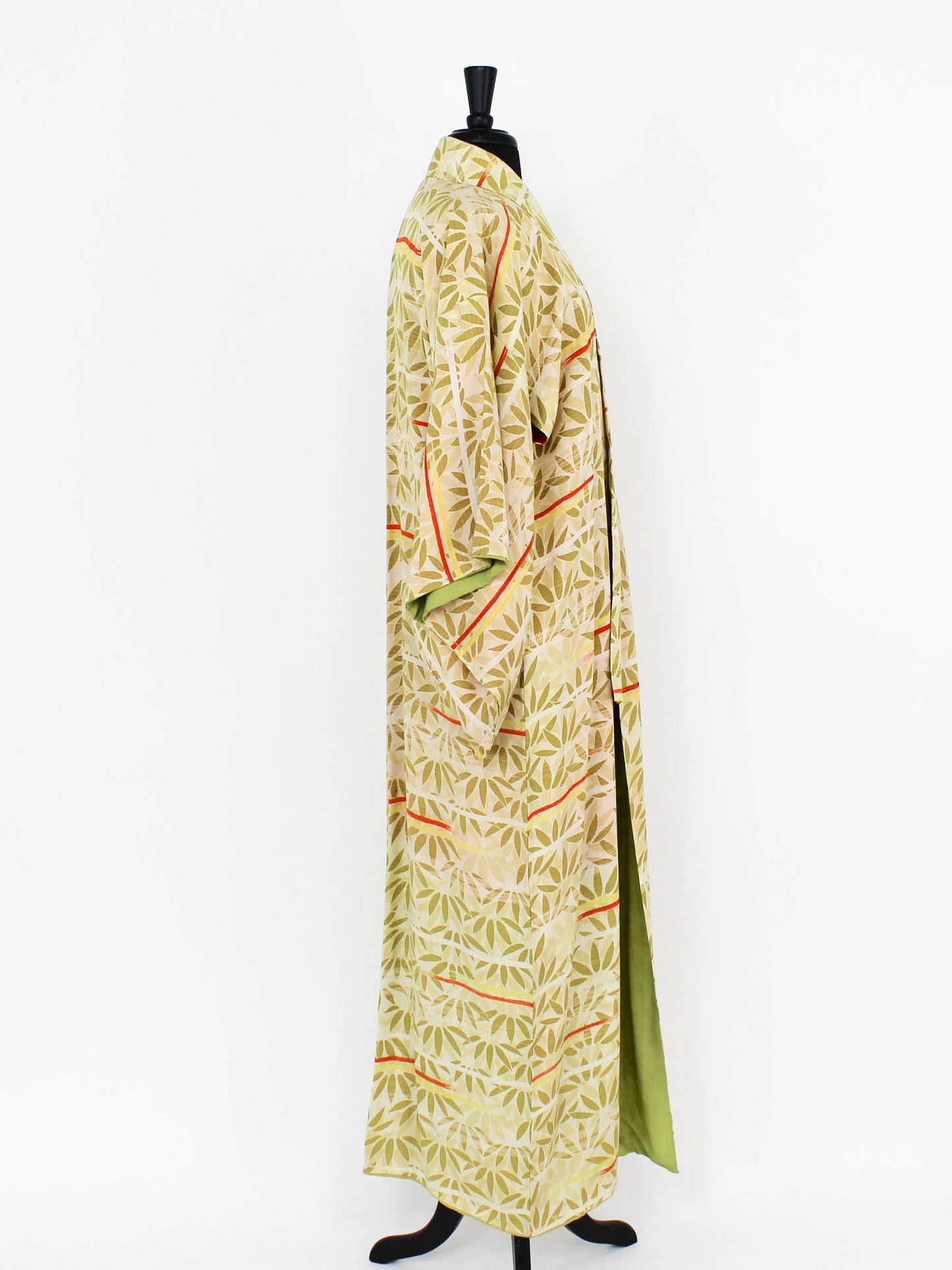 1950s Vintage Yellow Print Silk Kimono | 50s Yellow & Green Bamboo Leaf Kimono