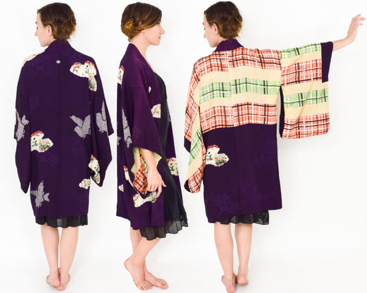 Vintage Purple Silk Haori Kimono Jacket