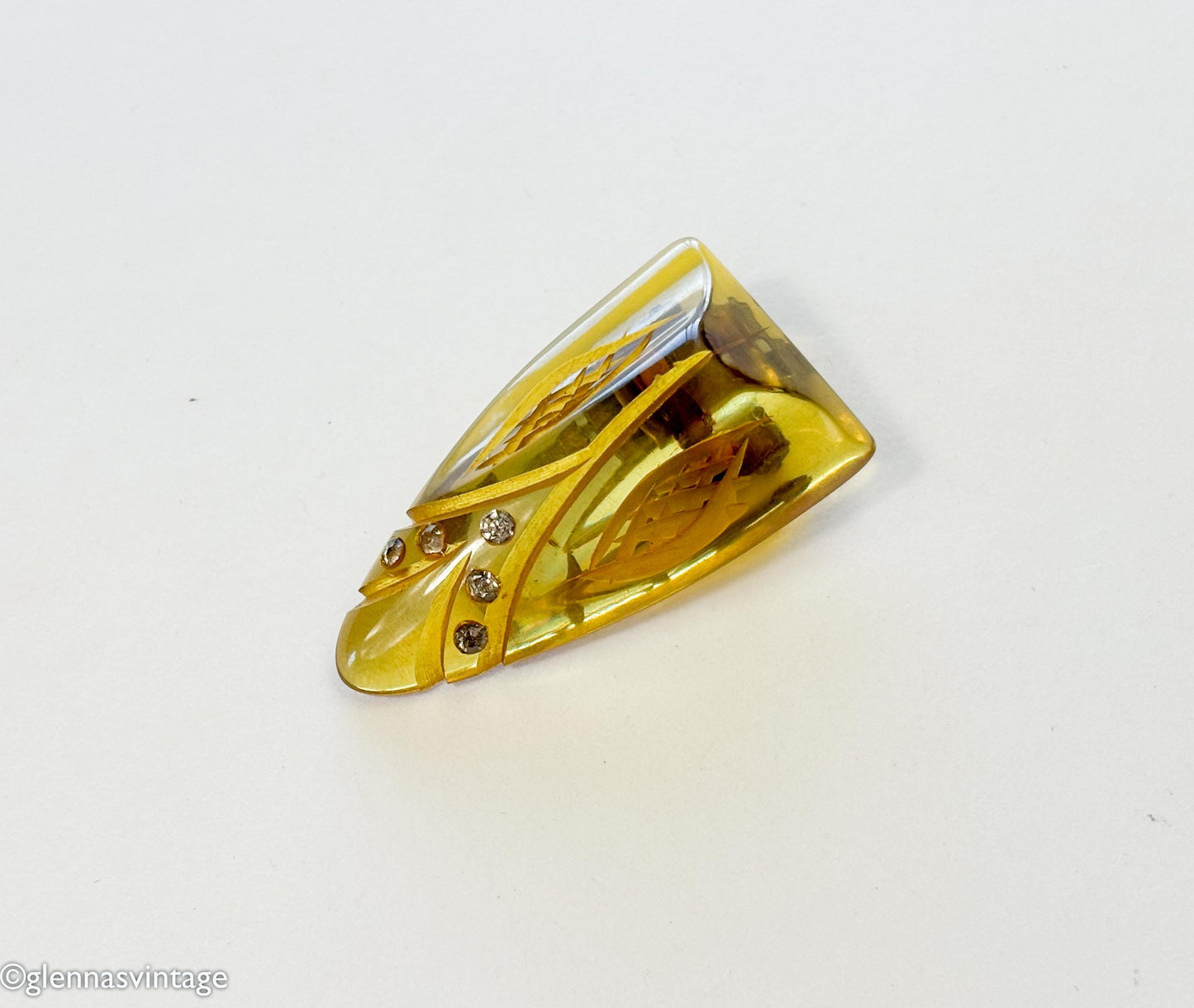 1920s Apple Juice Bakelite Dress Clip | Rhinestone Accent