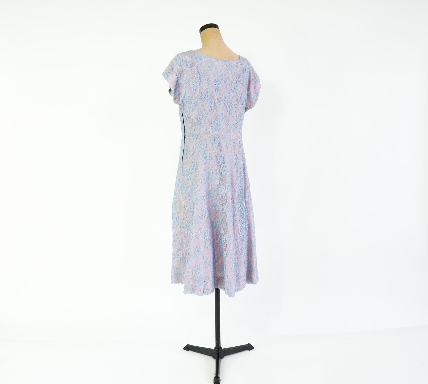 1940s Lavender & Blue Lace Cocktail Dress, 34" Waist