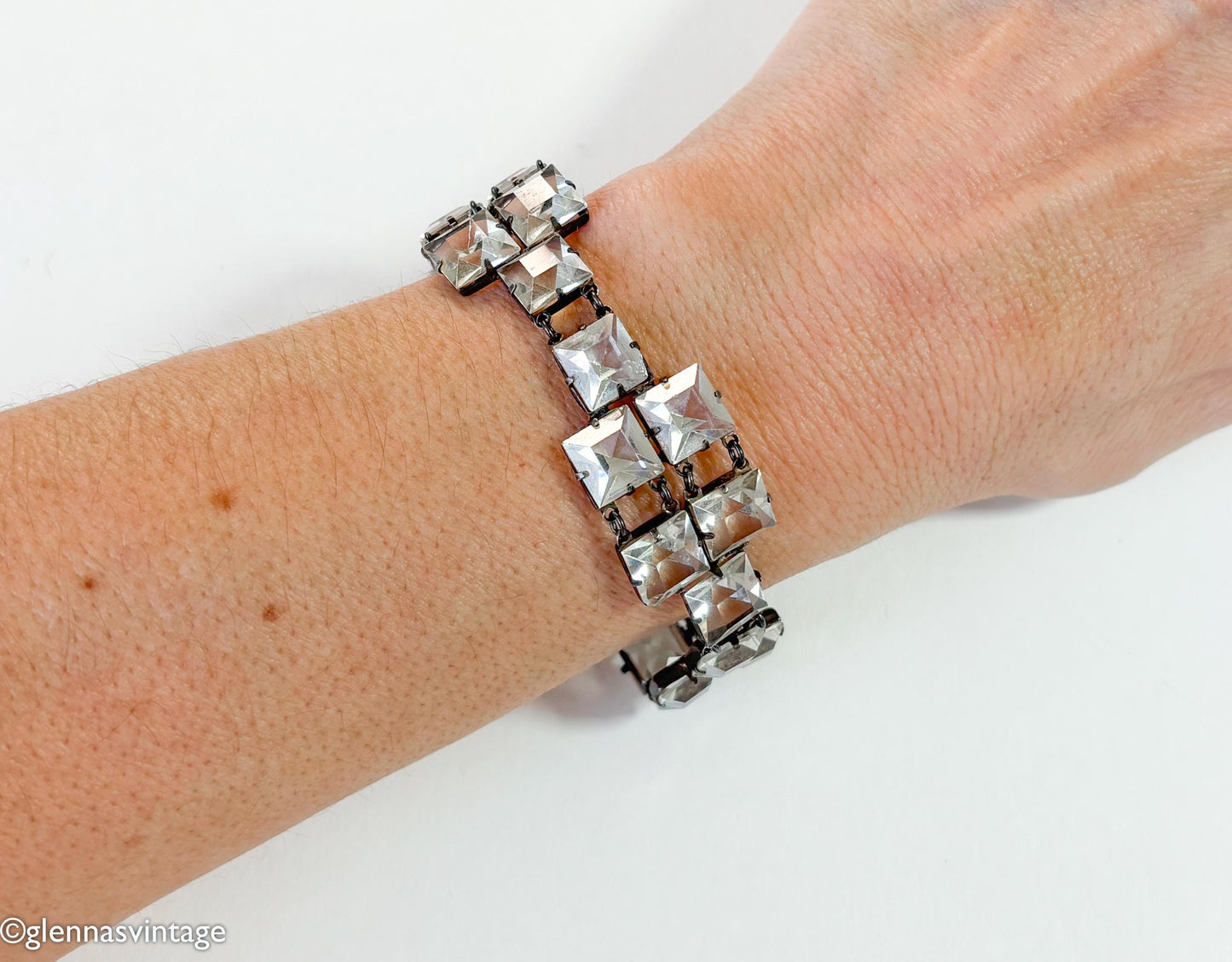 1930s Vintage Art Deco Crystal Bracelet or Necklace, Sterling Silver Setting