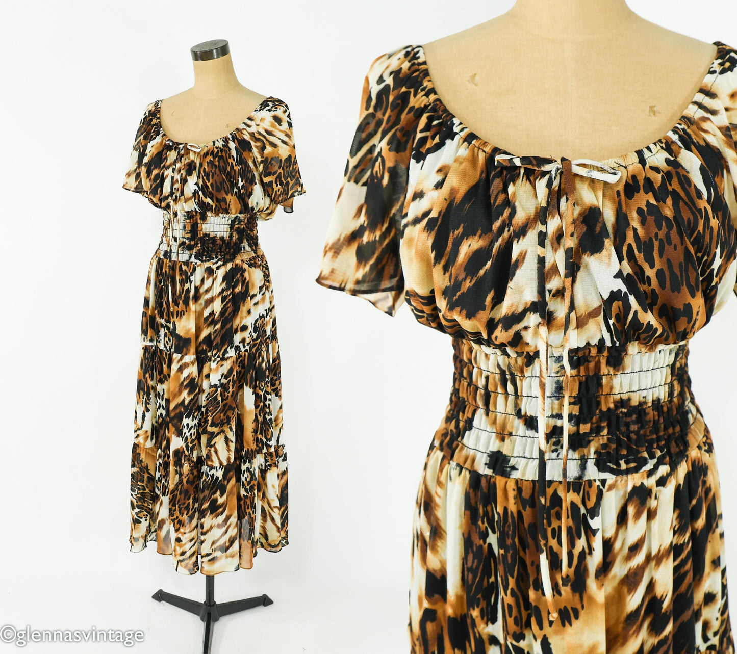 1980s Leopard Animal Print Maxi Dress, Medium