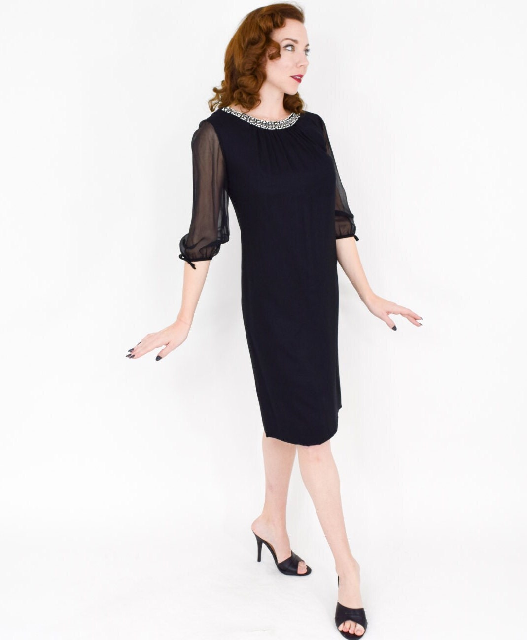 1960s Leslie Fay Black Crepe Dress