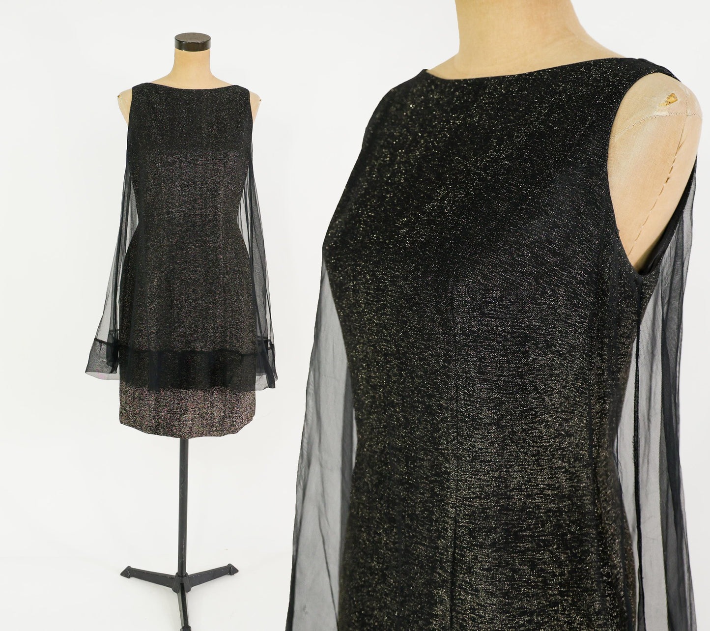 1960s Metallic Gold Black Dress