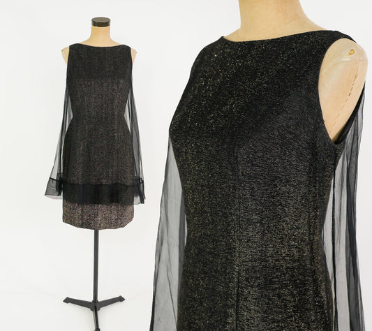 1960s Metallic Gold Black Dress