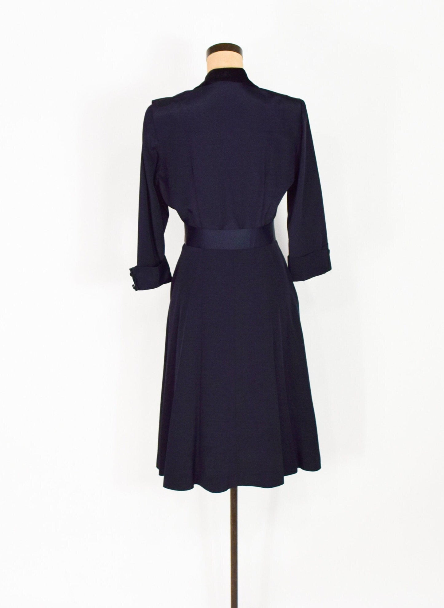 1950s Black Faille Party Dress with Rhinestone Buttons, Medium