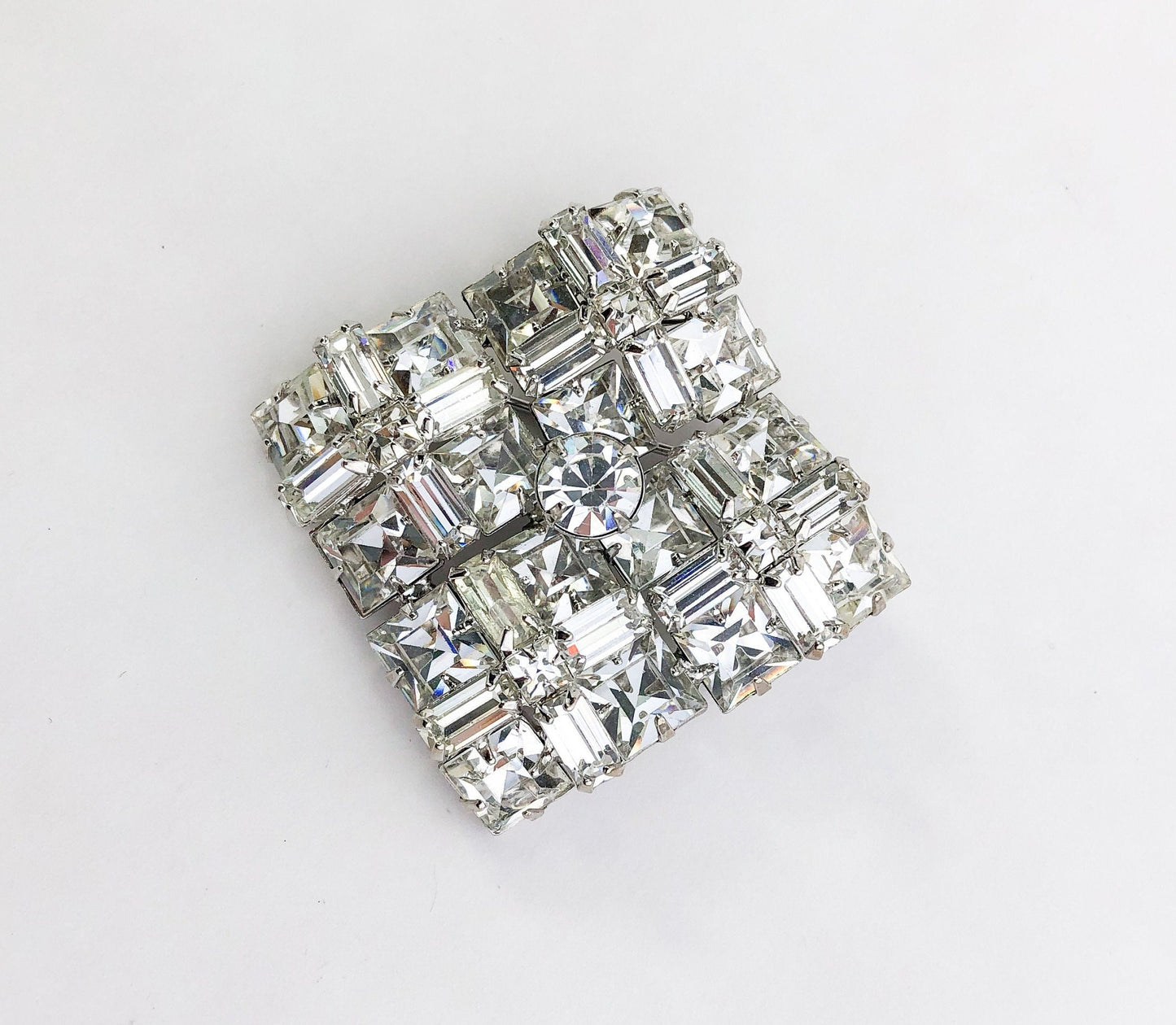 1950s Square Rhinestone Brooch