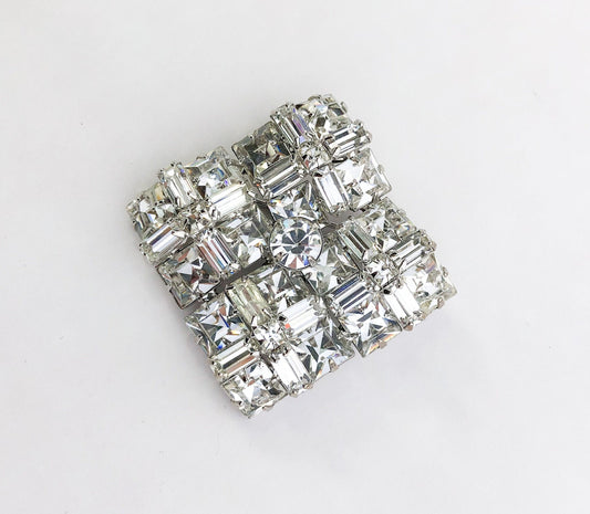 1950s Square Rhinestone Brooch