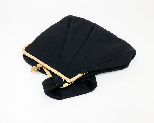 1950s Black Wool Pleated Evening Bag